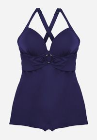 Born2be - Granatowy Strój Kąpielowy Jednoczęściowy z Nogawkami Typu Bokserki Glysaela. Kolor: niebieski. Wzór: ażurowy #6