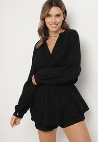 Born2be - Czarny Bawełniany Kombinezon z Elastyczną Gumką w Talii i Spódnico-Spodenkami Gleasea. Okazja: na co dzień. Kolor: czarny. Materiał: bawełna. Styl: elegancki, casual #4