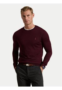 Polo Ralph Lauren Sweter 710946143005 Bordowy Slim Fit. Typ kołnierza: polo. Kolor: czerwony. Materiał: wełna