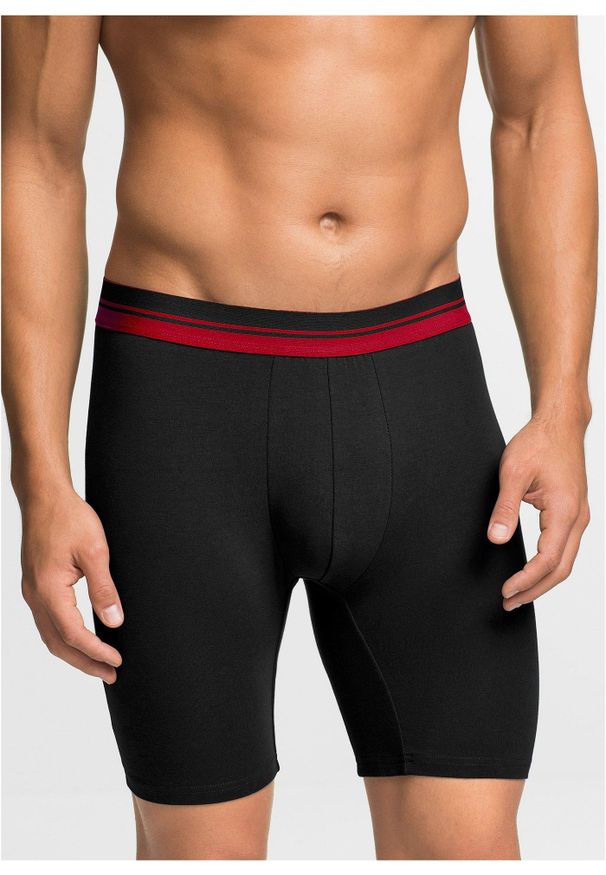 bonprix - Długie bokserki o dopasowanym kroju z bawełną (2 pary). Kolor: czarny. Materiał: bawełna. Długość: długie. Wzór: paski