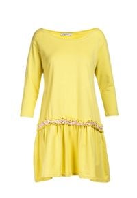 Renee - Jasnożółta Sukienka Palathyia. Kolor: żółty. Materiał: dzianina. Sezon: wiosna, lato. Typ sukienki: trapezowe. Długość: mini #5