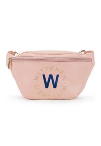 Wittchen - Damska torebka nerka z wyszywanym logo. Kolor: różowy. Materiał: skóra ekologiczna. Wzór: napisy, aplikacja