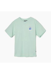 Cropp - Koszulka comfort z nadrukiem - Turkusowy. Kolor: turkusowy. Wzór: nadruk