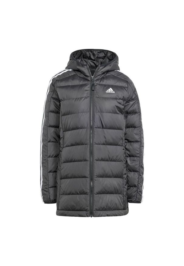 Adidas - Parka Essentials 3-Stripes Light Down Hooded. Kolor: czarny. Materiał: puch, materiał