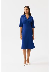 MOE - Chabrowa Rozkloszowana Sukienka z Kopertowym dekoltem. Kolor: niebieski. Materiał: wiskoza, elastan, poliester. Typ sukienki: kopertowe