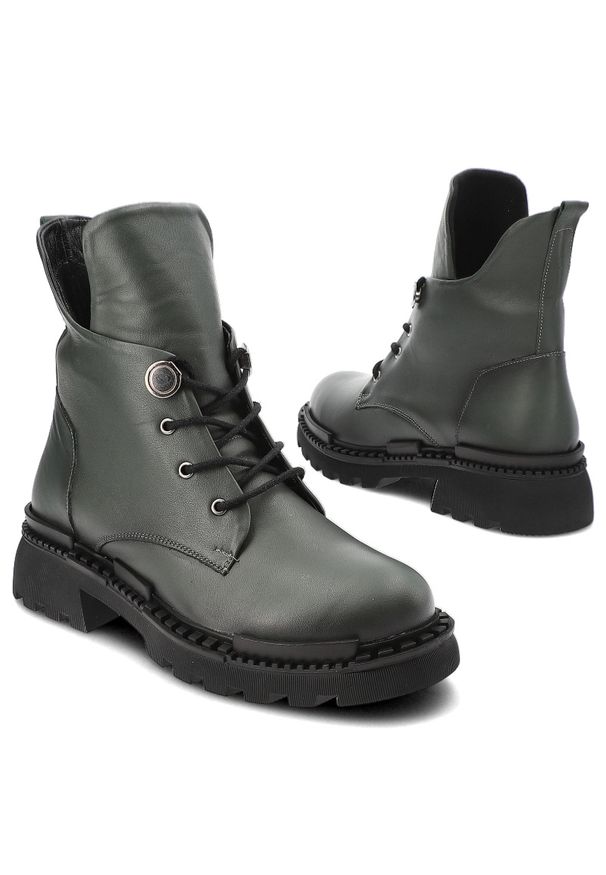 Zielone Botki Artiker Wygodne Obuwie Damskie. Okazja: na co dzień. Kolor: zielony. Materiał: skóra, jeans. Obcas: na obcasie. Styl: casual, elegancki. Wysokość obcasa: średni