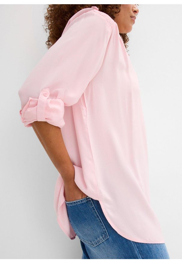 bonprix - Bluzka tunikowa z miękkiej wiskozy. Kolor: różowy. Materiał: wiskoza. Długość rękawa: długi rękaw. Długość: długie
