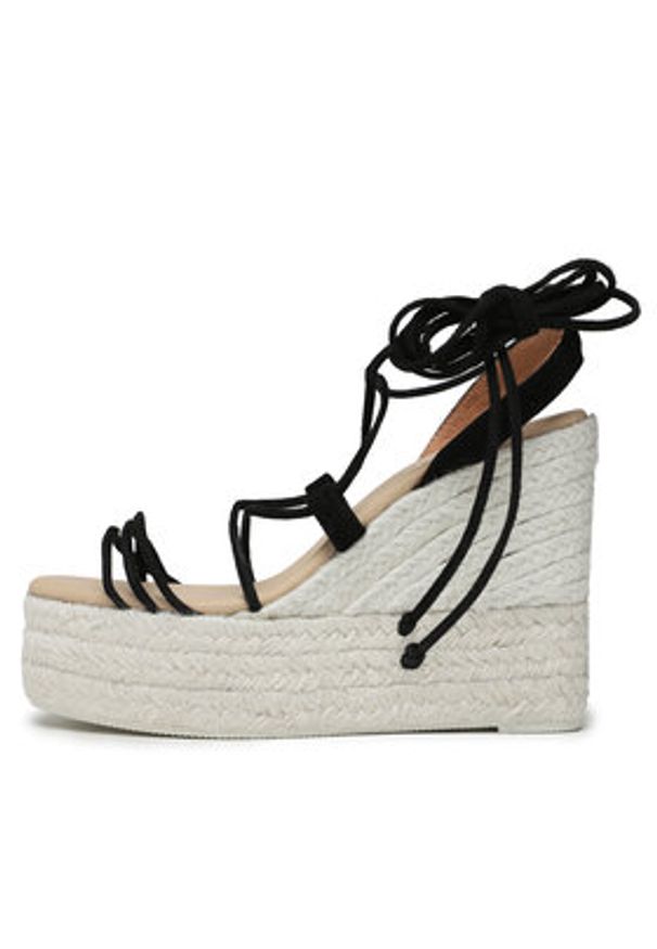 Manebi Espadryle Lace-Up Wedge Espadrilles L 8.6 WA Czarny. Kolor: czarny. Materiał: skóra, zamsz