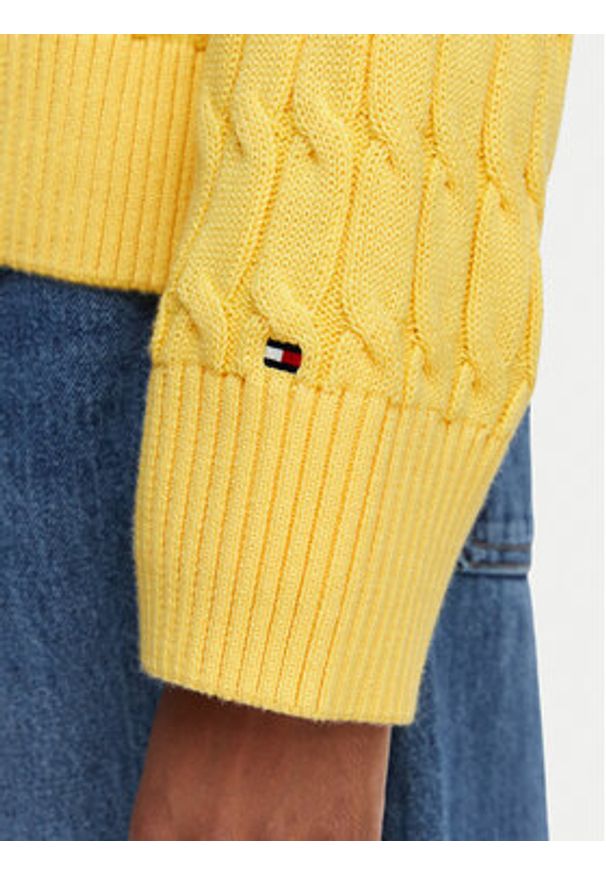 TOMMY HILFIGER - Tommy Hilfiger Kardigan Mid Gg Cable WW0WW50078 Żółty jasny Regular Fit. Kolor: żółty. Materiał: bawełna