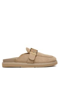 TOMMY HILFIGER - Tommy Hilfiger Klapki Th Buckle Fur Suede Mule FW0FW09083 Beżowy. Kolor: beżowy. Materiał: zamsz, skóra #1