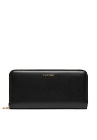 Calvin Klein Duży Portfel Damski Ck Large Zip Around LV04F1093G Czarny. Kolor: czarny. Materiał: skóra