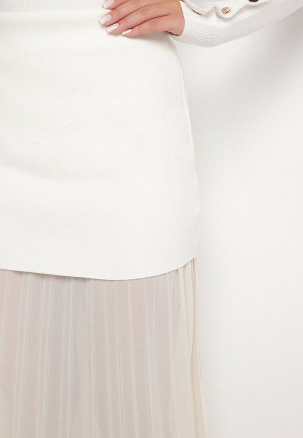 Born2be - Jasnobeżowa Wiskozowa Spódnica Tiulowa z Plisami i Podszewką Avelora. Okazja: na co dzień. Kolor: beżowy. Materiał: tiul, wiskoza. Styl: klasyczny, casual, elegancki