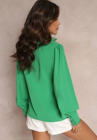 Renee - Zielona Koronkowa Koszula na Perłowe Guziki Inhis. Kolor: zielony. Materiał: koronka. Wzór: aplikacja