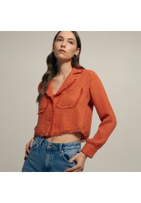 Reserved - Koszula ze strukturalnej tkaniny - Pomarańczowy. Kolor: pomarańczowy. Materiał: tkanina