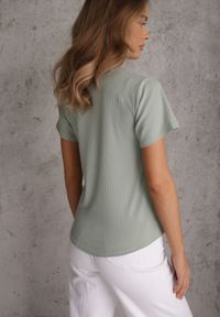 Renee - Ciemnozielony T-shirt Basic z Okrągłym Dekoltem Dolea. Okazja: na co dzień. Kolor: zielony. Materiał: jeans. Długość: krótkie. Wzór: gładki. Styl: casual #6