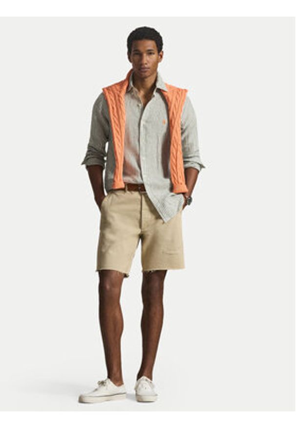 Polo Ralph Lauren Koszula 710B15594001 Zielony jasny Custom Fit. Typ kołnierza: polo. Kolor: zielony. Materiał: len