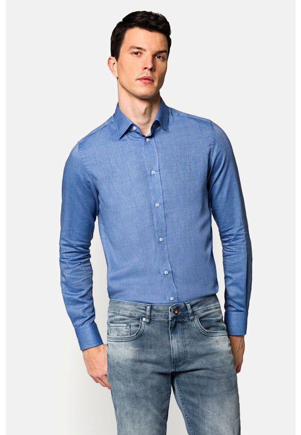 Lancerto - Koszula Niebieska Alison. Kolor: niebieski. Materiał: tkanina, bawełna. Wzór: haft, gładki