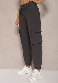 Renee - Szare Spodnie Cargo z Bawełną High Waist Kolanielis. Stan: podwyższony. Kolor: szary. Materiał: bawełna #3