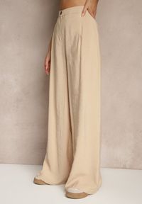 Renee - Beżowe Spodnie Low Waist z Modalu z Szeroką Nogawką Reanelira. Okazja: na co dzień. Stan: obniżony. Kolor: beżowy. Styl: klasyczny, casual, elegancki #5