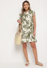 Born2be - Zielona Sukienka z Wiskozą Lnem Bawełną i Motywem Liści Lilumea. Okazja: na co dzień. Kolor: zielony. Materiał: bawełna, len, wiskoza. Styl: elegancki, casual #7