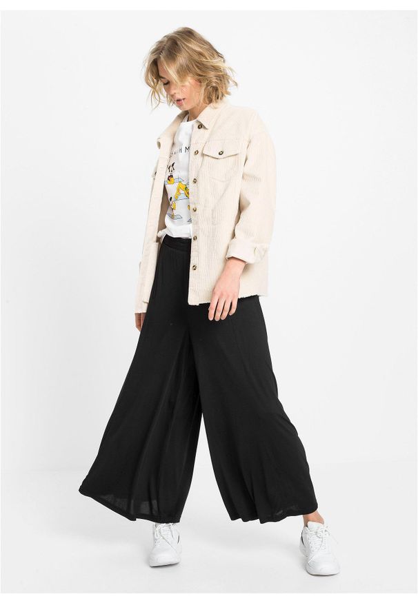 bonprix - Spodnie culotte z dżerseju, z szerokimi nogawkami. Kolor: czarny. Materiał: jersey