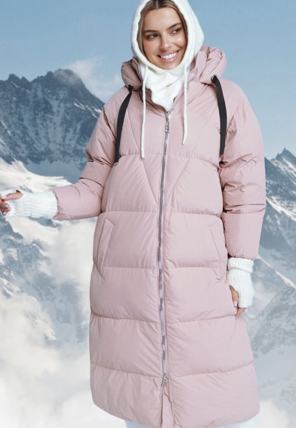 Born2be - Różowa Długa Kurtka Pikowana Płaszcz na Zamek z Kapturem Lesea. Okazja: na co dzień. Typ kołnierza: kaptur. Kolor: różowy. Materiał: jeans, dzianina. Długość: długie. Styl: elegancki, casual