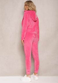 Renee - Fuksjowy Dresowy Komplet z Weluru Spodnie i Bluza z Kapturem na Suwak Styrena. Kolor: różowy. Materiał: welur, dresówka #4