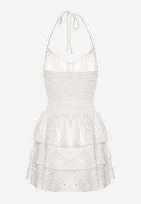 Born2be - Biała Bawełniana Sukienka z Wiązaniem i Falbanami Zdobiona Haftem Filavienna. Okazja: na co dzień. Kolor: biały. Materiał: bawełna. Wzór: aplikacja, haft. Styl: casual, elegancki, klasyczny #5