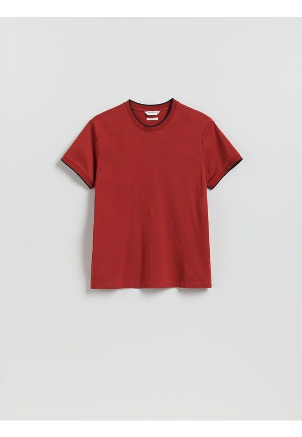 Reserved - T-shirt regular z merceryzowaną bawełną - czerwony. Kolor: czerwony. Materiał: bawełna