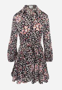 Born2be - Czarna Koszulowa Sukienka Mini z Wiązanym Paskiem Sonnad. Kolor: czarny. Materiał: materiał. Typ sukienki: koszulowe. Długość: mini #3