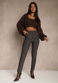 Renee - Ciemnoszare Spodnie z Kantem i Imitacją Kieszeni Rearie. Okazja: na co dzień. Kolekcja: plus size. Kolor: szary. Styl: casual, elegancki #3