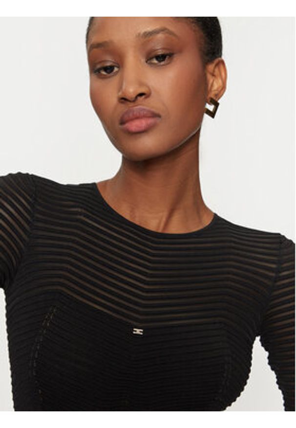 Elisabetta Franchi Body BK-64B-46E2 Czarny Slim Fit. Kolor: czarny. Materiał: wiskoza, syntetyk