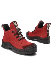 DAMISS - Czerwone Botki Damiss Wygodne Buty Damskie. Okazja: na co dzień. Kolor: czerwony. Materiał: skóra, welur. Szerokość cholewki: normalna. Styl: casual, sportowy #7