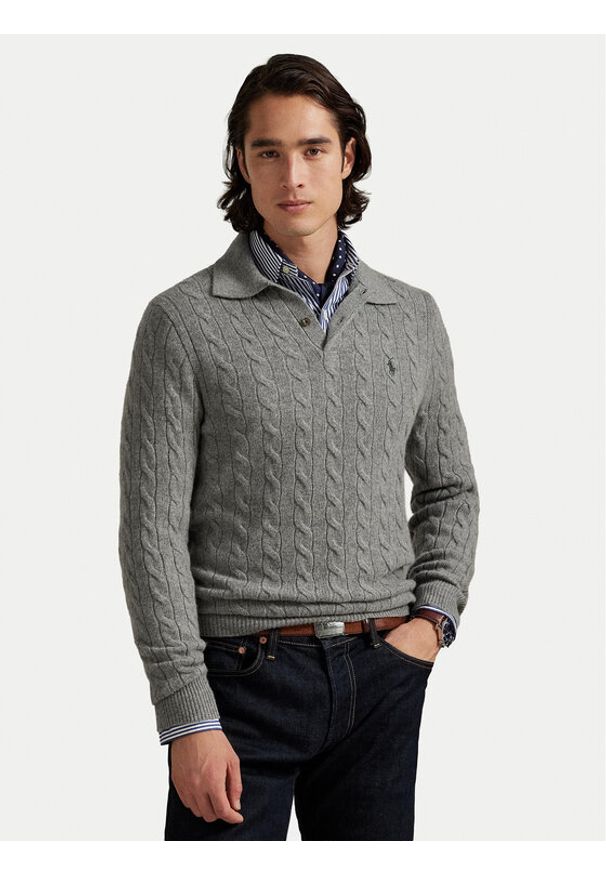 Polo Ralph Lauren Sweter 710974165002 Szary Regular Fit. Typ kołnierza: polo. Kolor: szary. Materiał: wełna