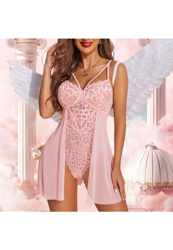 Intica - Body z baskinką do biura i na wieczorne wyjścia Madli. Kolor: różowy. Materiał: materiał