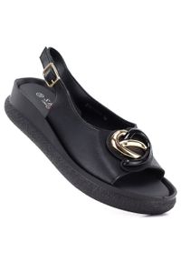 Skórzane sandały damskie na platformie czarne S.Barski 61-6047. Kolor: czarny. Materiał: skóra. Obcas: na platformie #1