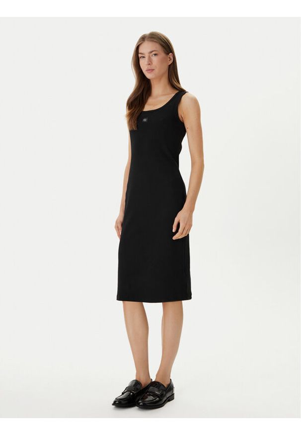 Calvin Klein Jeans Sukienka codzienna LV047F257G Czarny Slim Fit. Okazja: na co dzień. Kolor: czarny. Materiał: bawełna. Typ sukienki: proste. Styl: casual