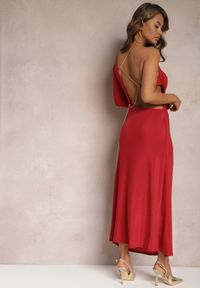 Renee - Czerwona Asymetryczna Sukienka Maxi na Jedno Ramię z Ozdobnym Łańcuszkiem Ombrelle. Kolor: czerwony. Typ sukienki: asymetryczne. Długość: maxi #4