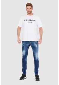 Balmain - BALMAIN Biały t-shirt męski z drukowanym czarnym logo. Kolor: biały #4