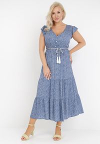 Born2be - Niebieska Sukienka Tudanna. Typ kołnierza: dekolt w kształcie V. Kolor: niebieski. Materiał: tkanina, materiał. Wzór: ażurowy, aplikacja, kwiaty. Długość: maxi #8