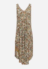 Born2be - Zielono-Beżowa Rozkloszowana Wiskozowa Sukienka Bez Rękawów Eladea. Okazja: na co dzień. Kolor: zielony. Materiał: wiskoza. Długość rękawa: bez rękawów. Typ sukienki: proste. Styl: elegancki, casual, klasyczny #2