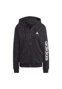 Adidas - Bluza damska adidas Essentials Linear Full-Zip French Terry Hoodie. Typ kołnierza: kaptur. Kolor: biały, czarny, wielokolorowy. Materiał: dresówka. Sport: bieganie