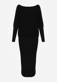 Born2be - Czarna Dzianinowa Sukienka z Wiskozą o Nietoperzowym Kroju z Dekoltem w Łódkę Tisan. Okazja: na co dzień, na spotkanie biznesowe. Typ kołnierza: dekolt w łódkę. Kolor: czarny. Materiał: dzianina, wiskoza. Styl: casual, biznesowy #3