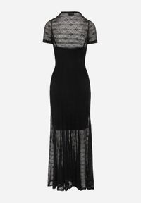 Born2be - Czarna Siateczkowa Sukienka Koktajlowa z Wiskozą na Krótki Rękaw Talogana. Okazja: na wesele, na ślub cywilny, na imprezę. Kolor: czarny. Materiał: wiskoza. Długość rękawa: krótki rękaw. Styl: wizytowy #6