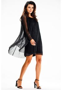 Awama - Zwiewna błyszcząca sukienka oversize na wieczór czarna. Kolor: czarny. Typ sukienki: oversize. Styl: wizytowy #3