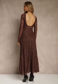 Renee - Brązowa Elegancka Sukienka z Koronki z Odkrytymi Plecami Lilafera. Okazja: na co dzień. Typ kołnierza: dekolt na plecach. Kolor: brązowy. Materiał: koronka. Długość rękawa: na ramiączkach. Wzór: koronka. Styl: elegancki #3
