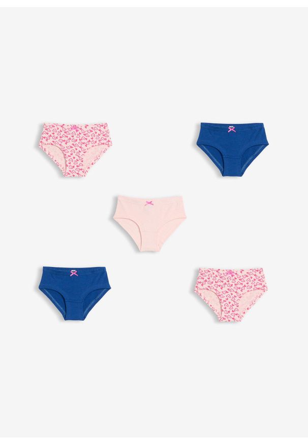 bonprix - Figi panty z miękkiej bawełny, z małą satynową kokardką (5 szt.). Kolor: różowy. Materiał: bawełna, satyna