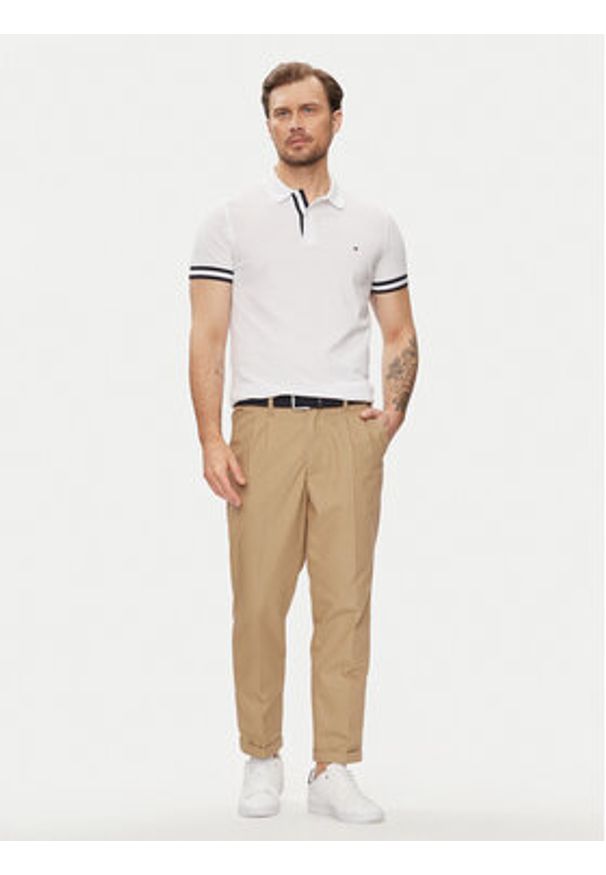 TOMMY HILFIGER - Tommy Hilfiger Polo Monotype MW0MW34737 Biały Slim Fit. Typ kołnierza: polo. Kolor: biały. Materiał: bawełna