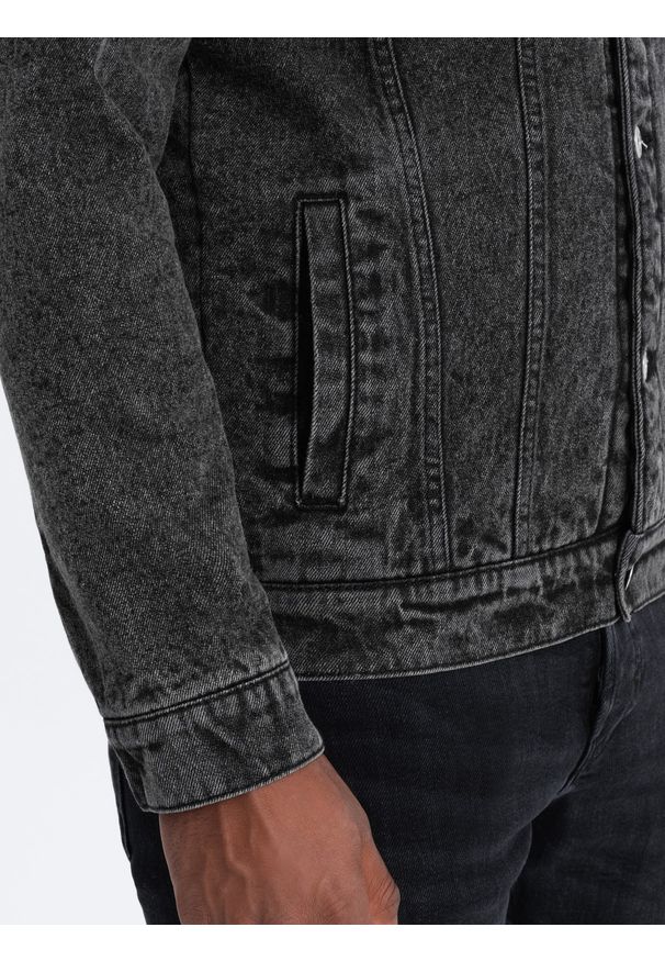 Ombre Clothing - Kurtka męska jeansowa typu sherpa - czarna V3 OM-JADJ-0125 - L. Kolor: czarny. Materiał: jeans. Styl: klasyczny