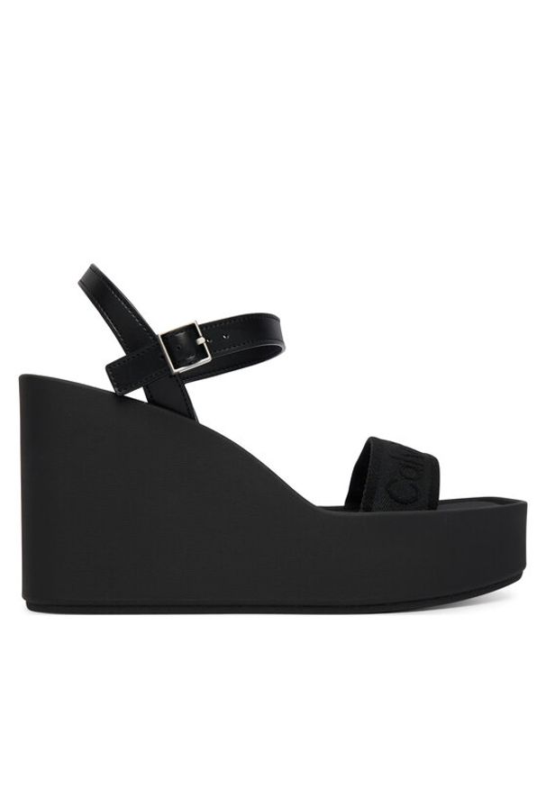 Calvin Klein Sandały Wedge 70 Sndl Webbing Lth HW0HW02882 Czarny. Kolor: czarny. Materiał: materiał